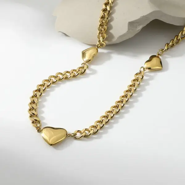 Wholesale Fashion Heart 14k Gold Stainless Steel Necklace