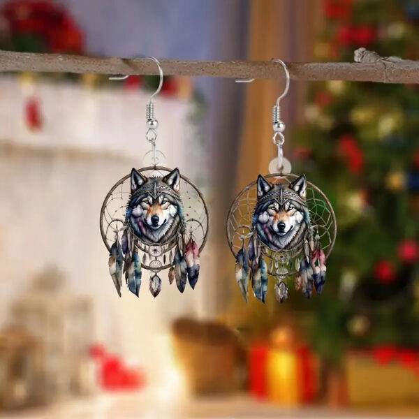 Wholesale Vintage Dreamcatcher Wolf Head Acrylic Earrings
