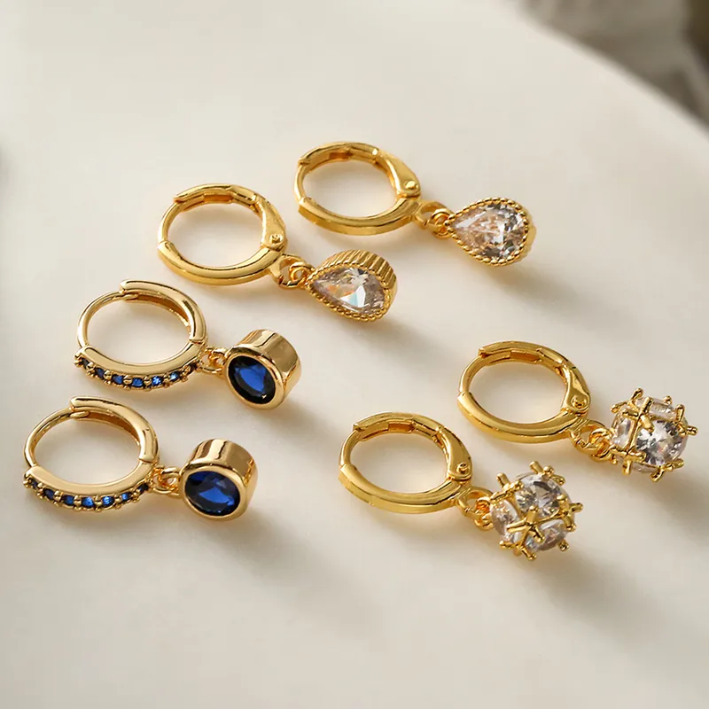 Wholesale 1 Pair Simple Style Commute Water Droplets Plating Inlay Copper Zircon 18k Gold Plated Earrings