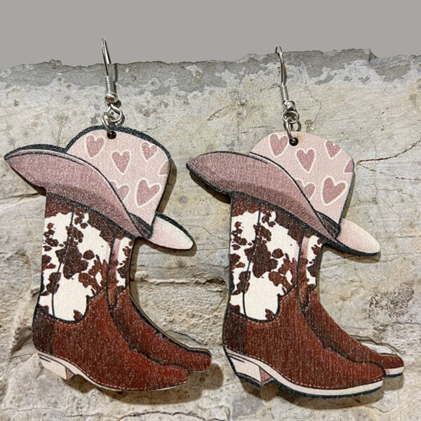 Wholesale Colorblock Western Cowboy Leopard Print Earrings