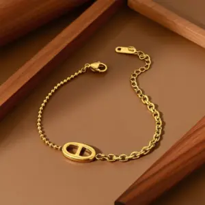 S051-Patchwork Pig Nose-Bracelet- Gold