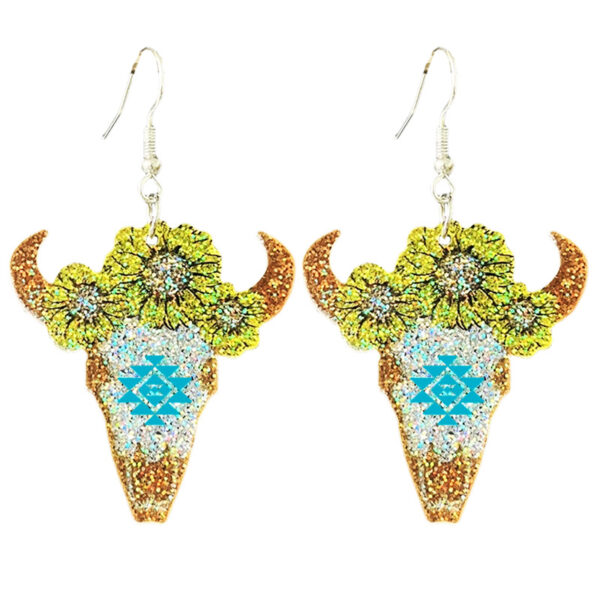 Wholesale Amazon Western Sparkling Earrings Denim Text Sunset Cow Head Poker Sunset Boots Earrings