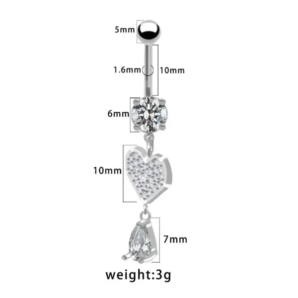 Wholesale 1 Piece 316L Stainless Steel Alloy Resin Rhinestones Glass Belly Rings Star Moon Heart Shape Waterproof Non Tarnish Surgical Steel White Gold Plated Women's