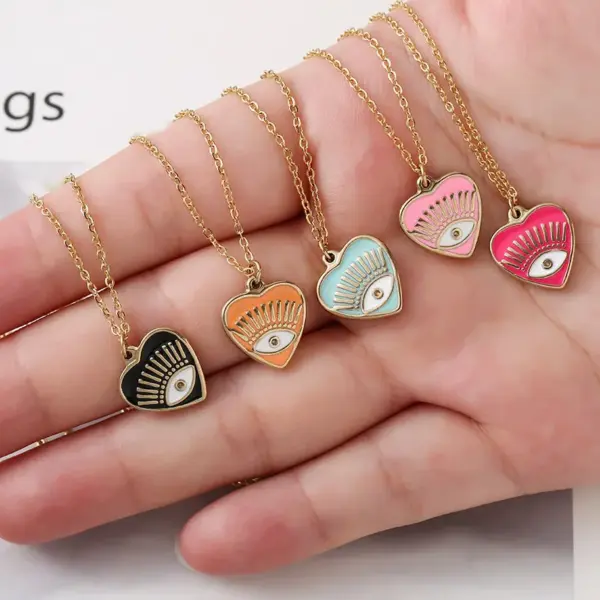 Wholesale Fashion Heart Shape Eye Stainless Steel Titanium Steel Enamel Plating Pendant Necklace 1 Piece