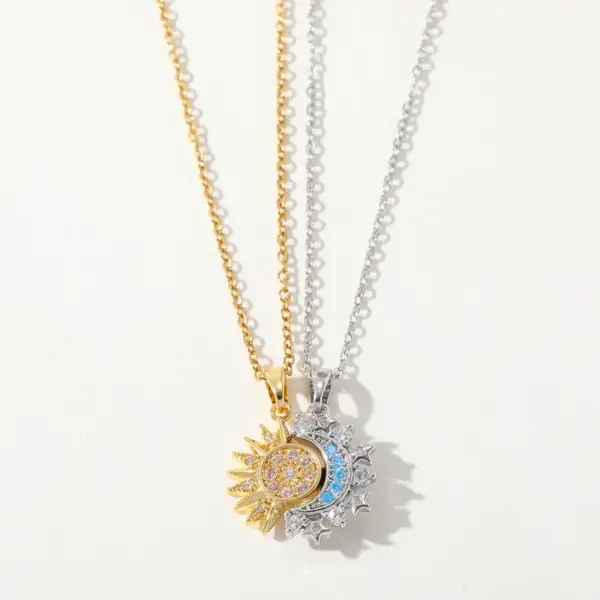 Wholesale Jewelry Luxurious Wedding Romantic Human Sun Moon 304 Stainless Steel Copper Zircon 18K Gold Plated Plating Inlay Cable Chain Necklace