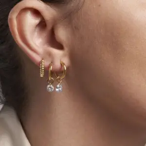 Fashionable Stainless Steel Circle Earrings Elegant Simple Waterdrop Zirconia Dangle Earrings Luxury Women's Jewelry Accessories