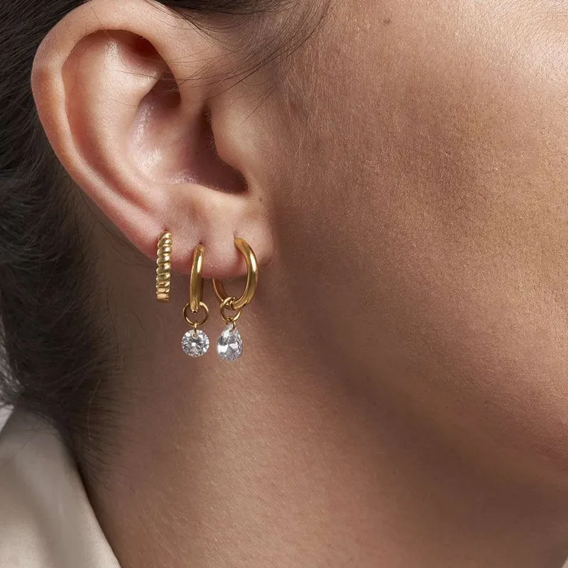 Wholesale Fashionable Stainless Steel Circle Earrings Elegant Simple Waterop Zirconia Dangle Earrings Luxury Women's Jewelry Aessories