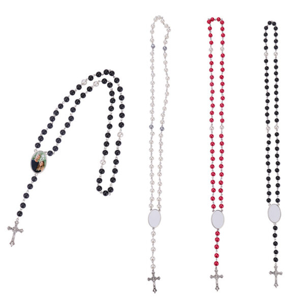 Wholesale Heat Transfer Rosary Beaded Necklace Cross Border Bead Necklace Heat Transfer Cross Metal Pendant