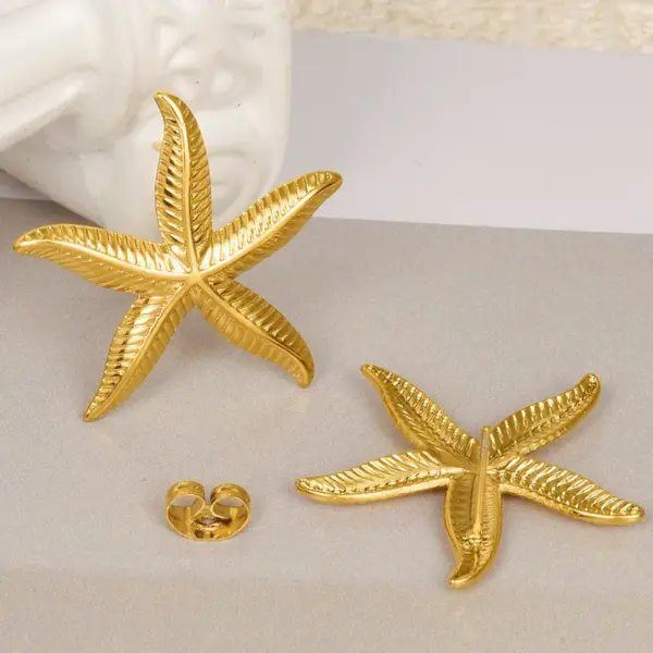 PVD Coated Real Gold Plated Starfish 304 Stainless Steel Marine Style Simple Style Waterproof Non Tarnish Ear Studs