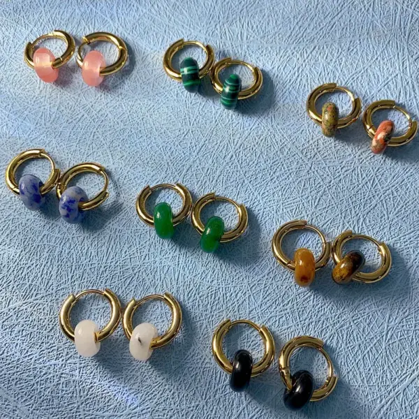 PVD Coated 18K Gold Plated Round 302 Stainless Steel Natural Stone Elegant Waterproof Non Tarnish Earrings