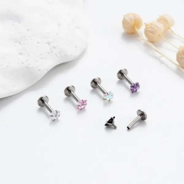 1 Piece 316L Stainless Steel Zircon Ear Cartilage Rings & Studs Square Waterproof Non Tarnish Surgical Steel Unisex