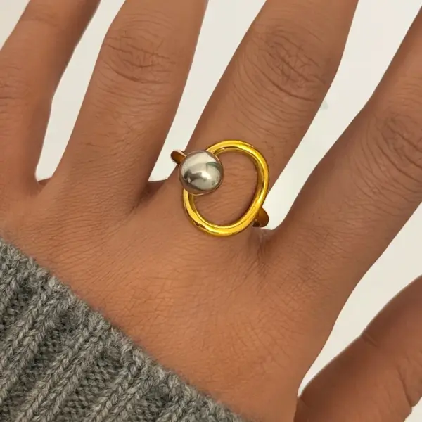 oly-d2ab1f9b604d1f5a52c8bca0956b3f91 Wholesale PVD Coated Real Gold Plated 18K Gold Geometric 304 Stainless Steel IG Style Elegant Simple Style Waterproof Non Tarnish Open Rings