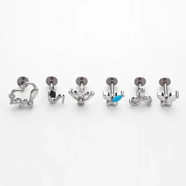 1 Piece Lip Rings Simple Style Crown Snake 316L Stainless Steel Waterproof Non Tarnish Surgical Steel December Birthstone Turquoise Zircon Vacuum Plating Gold Plated Lip Rings
