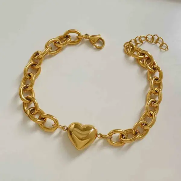 Wholesale Jewelry Casual Elegant Simple Style Heart Shape 304 Stainless Steel Plating Jewelry Set Cable Chain