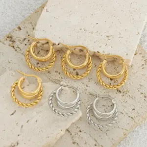Wholesale 304 Stainless Steel Geometric PVD Coated 18K Gold Plated Real Gold Plated 18K Gold Streetwear Waterproof Non Tarnish Plating Gold Silver Earrings