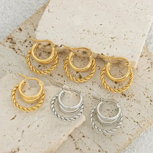 Wholesale 304 Stainless Steel Geometric PVD Coated 18K Gold Plated Real Gold Plated 18K Gold Streetwear Waterproof Non Tarnish Plating Gold Silver Earrings