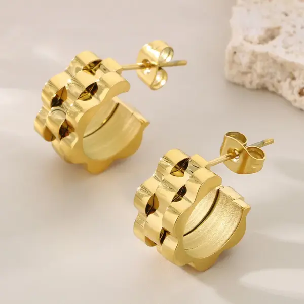Wholesale Ion Plating (IP) 18K Gold Plated Solid Color 304 Stainless Steel Simple Style Waterproof Non Tarnish Earrings
