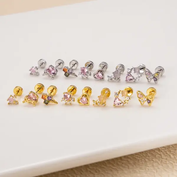 oly-d2c08cfdec6473e8ae7fcfa69b8b281b Wholesale 1 Piece Copper Zircon Ear Cartilage Rings & Studs Heart Shape Butterfly Waterproof Non Tarnish Surgical Steel