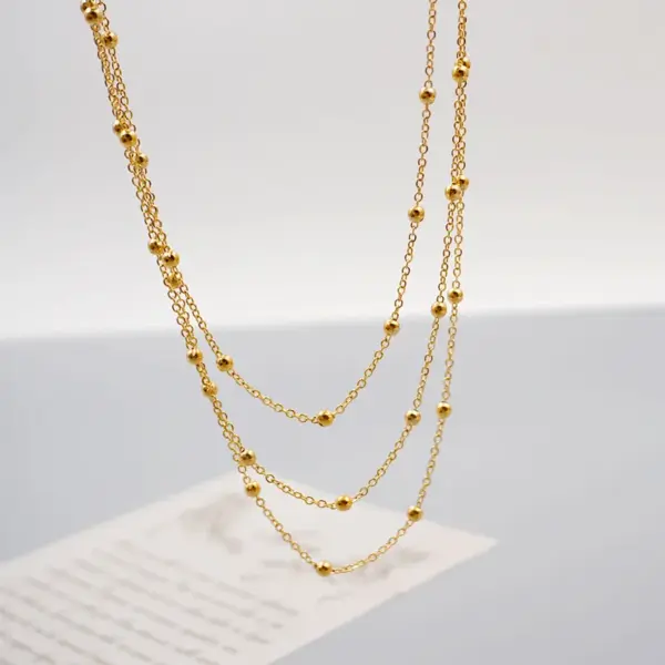 Ferroalloy Solid Color Vacuum Plating Real Gold Plated Retro Waterproof Non Tarnish Handmade Plating Ball Chain Gold Necklace