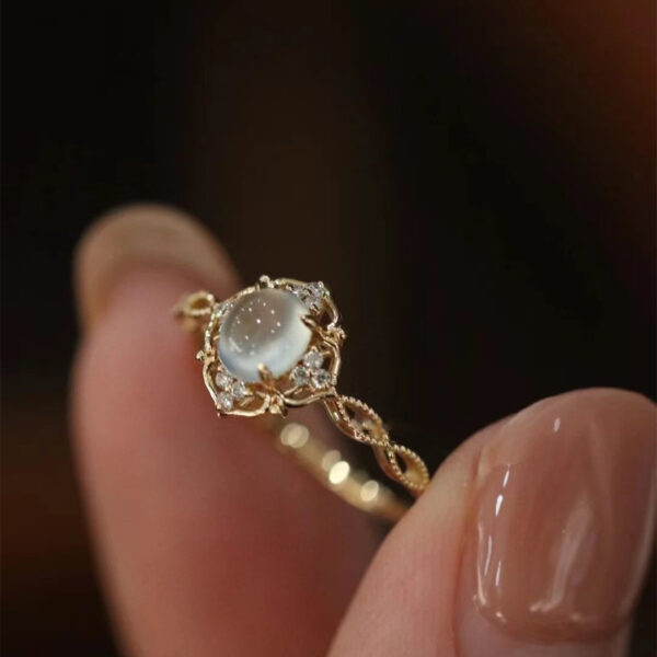 Wholesale European and American Internet Celebrant Hot Sale New High-end Romantic Moonstone Opening Ring Women's Sweet Woven Hollow Ring