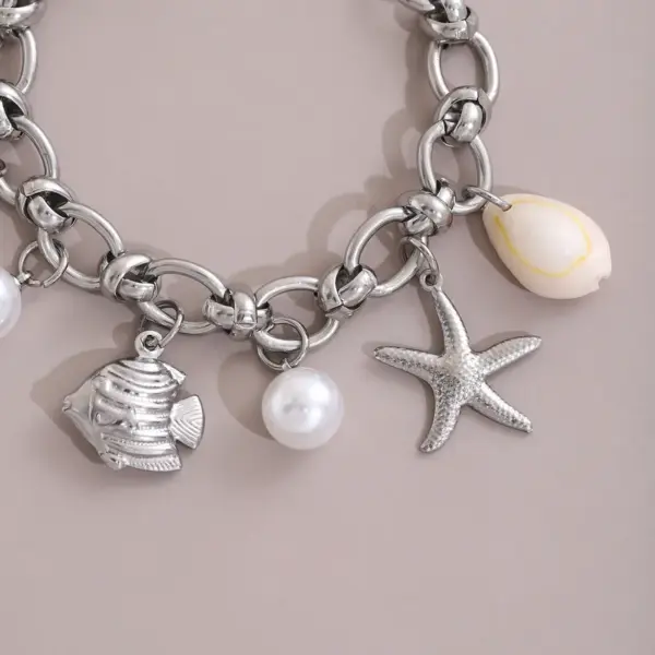 Hawaiian Bohemian Beach Starfish Shell Hippocampus Pearl 304 Stainless Steel Stainless Steel Chain Bracelets In Bulk