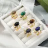 Wholesale Fashion Geometric Stainless Steel Open Ring Natural Stone Stainless Steel Rings