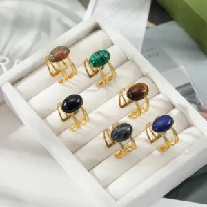 Wholesale Fashion Geometric Stainless Steel Open Ring Natural Stone Stainless Steel Rings