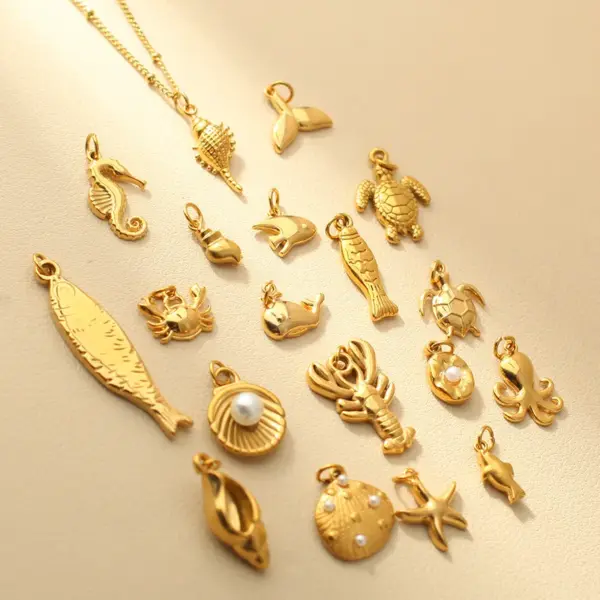 PVD Coated Real Gold Plated Tortoise Starfish Shell 304 Stainless Steel Marine Style Simple Style Commute Waterproof Non Tarnish 304 Stainless Steel Lobster Trigger Clasp Closure Pendant Necklace