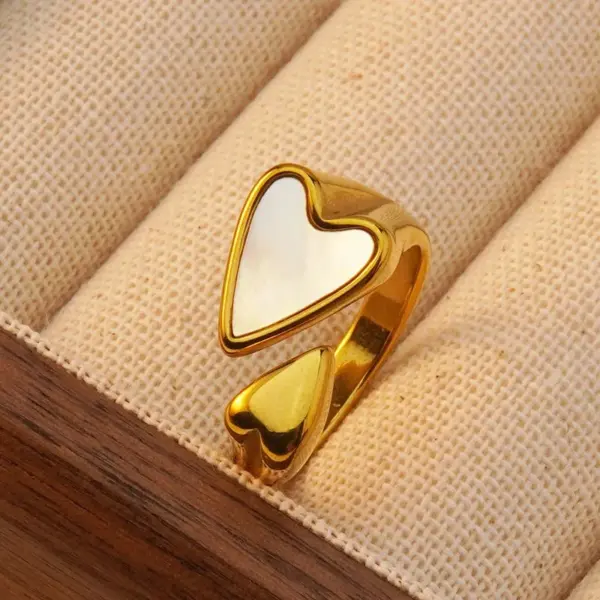 304 Stainless Steel Plastic Heart Shape Ion Plating (IP) Acrylic Shell 18K Gold Plated Lady Modern Style Classic Style Waterproof Non Tarnish Plating Inlay Open Rings