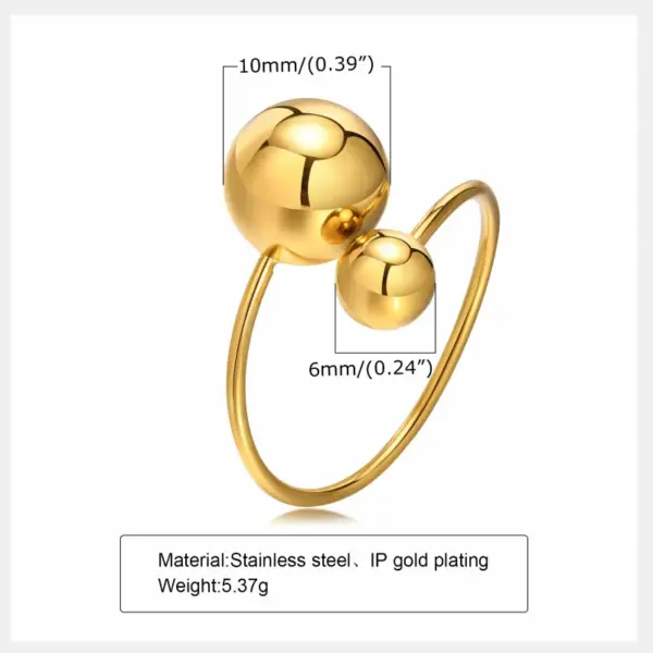 PVD Coated Real Gold Plated Ball 304 Stainless Steel Simple Style Waterproof Non Tarnish Open Rings