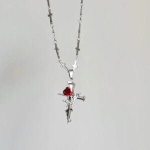 Wholesale Diablo Gothic Punk Rock Rose Cross Necklace Vintage Old Style y2k Spice Girls Ins Style Niche Sweet Cool