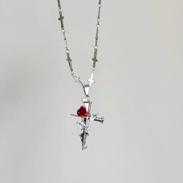 Wholesale Diablo Gothic Punk Rock Rose Cross Necklace Vintage Old Style y2k Spice Girls Ins Style Niche Sweet Cool