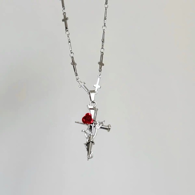 Wholesale Diablo Gothic Punk Rock Rose Cross Necklace Vintage Old Style y2k Spice Girls Ins Style Niche Sweet Cool