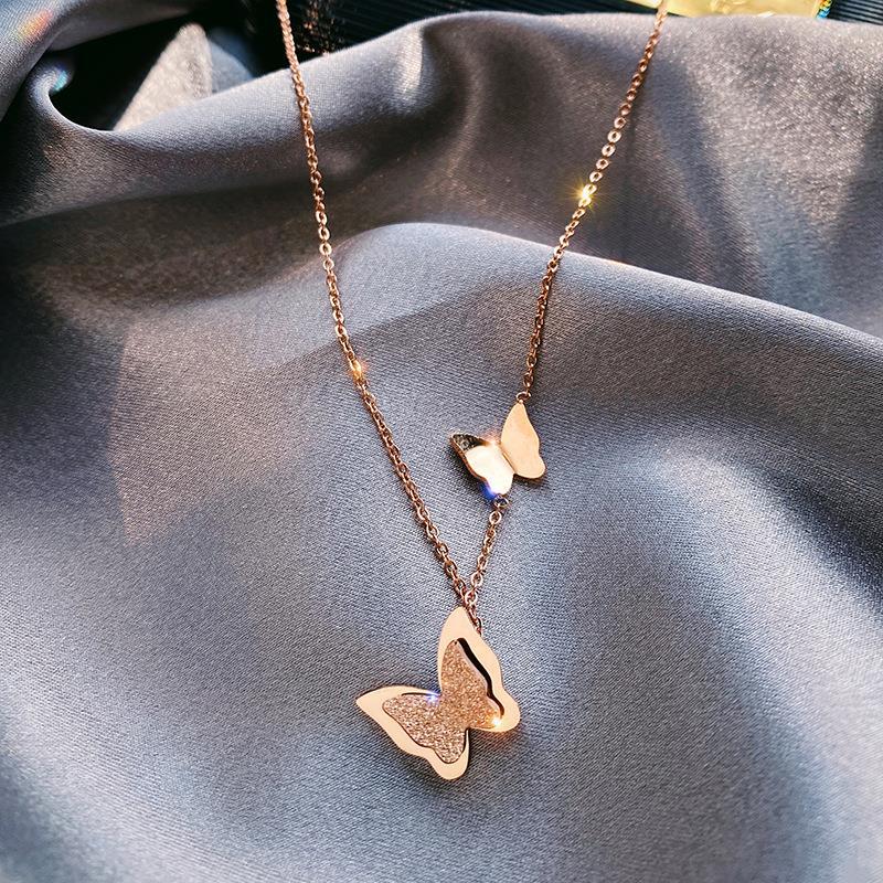 Wholesale PVD Coated Real Gold Plated 18K Gold Rose Gold Plated Butterfly 304 Stainless Steel Sweet Waterproof Non Tarnish 304 Stainless Steel Pendant