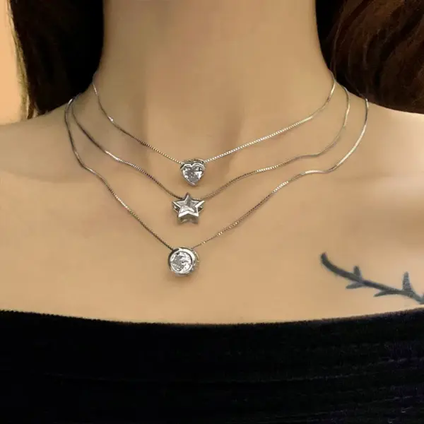 Wholesale Copper 18K Gold Plated Imitation Gold Gold Plated Inlay Heart Shape Zircon Copper Necklaces