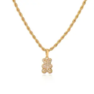 Gold White Diamond Bear Necklace 1