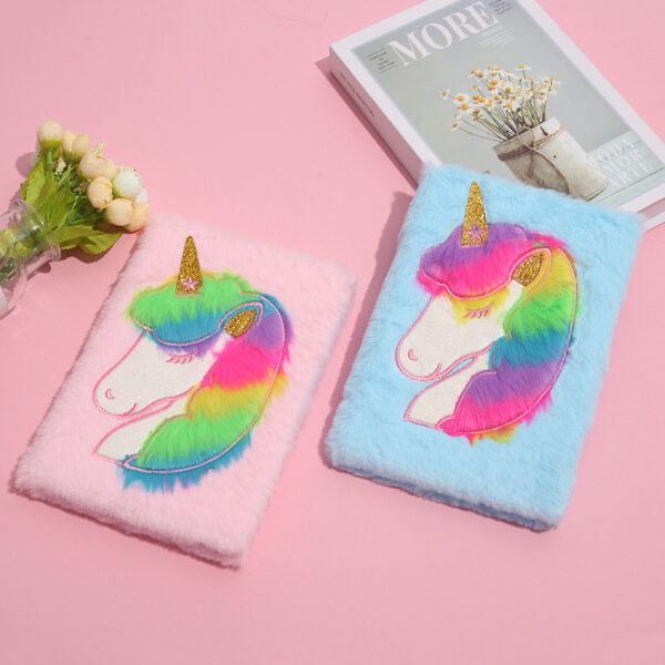 oly-d2d952aa0532bea5d0fcb9128ceef7f0 Wholesale Colorful Plush Unicorn Notebook Cartoon Fantasy Girl Plush Notebook