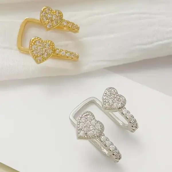 Wholesale Double Heart Shaped Earrings For Women With Embedded Zirconia Suitable For Daily Wear Office Parties Engagement Gifts