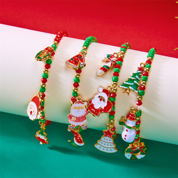 Wholesale Christmas Santa Claus Christmas Tree Cane Pendant Rice Bead Bracelet