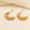 Ion Plating (IP) Real Gold Plated 18K C Shape Solid Color Twist 304 Stainless Steel Basic Modern Style Classic Waterproof Non Tarnish Ear Studs