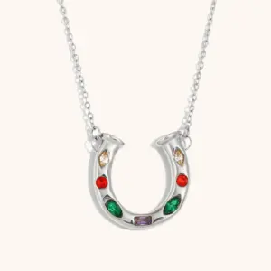 Colorful Crystals U-Shaped Pendant Necklace-Steel Color