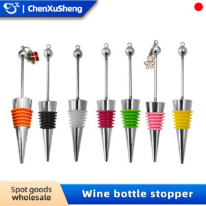 Wholesale DIY long rod cylindrical wine stopper with colored leather ring and colored wine stopper