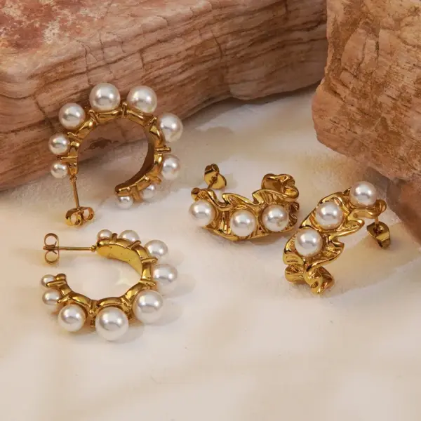 304 Stainless Steel Plastic C Shape Electroplating Acrylic Golden Plated Casual Novelty Classic Style Waterproof Non Tarnish Inlay Earrings