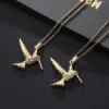Wholesale Simple Style Bird Copper Inlay Zircon Pendant Necklace