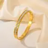 304 Stainless Steel Solid Color PVD Coated Rhinestones 18K Real Gold Plated Elegant Romantic Waterproof Non Tarnish Inlay Gold Sier Bangle