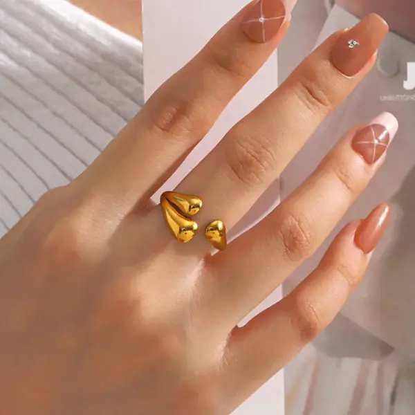 Ion Plating (IP) 18K Gold Plated Water Droplets Solid Color 304 Stainless Steel Simple Style Waterproof Non Tarnish Open Rings