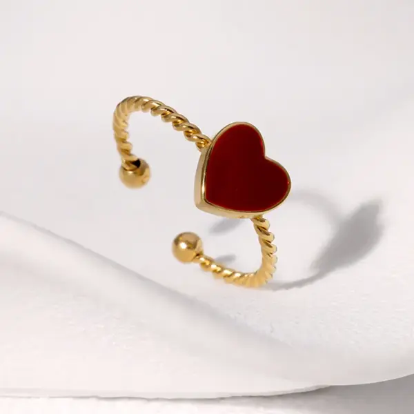 PVD Coated Real Gold Plated 18K Gold Heart Shape 304 Stainless Steel Cute Vintage Style Simple Style Waterproof Non Tarnish Open Rings