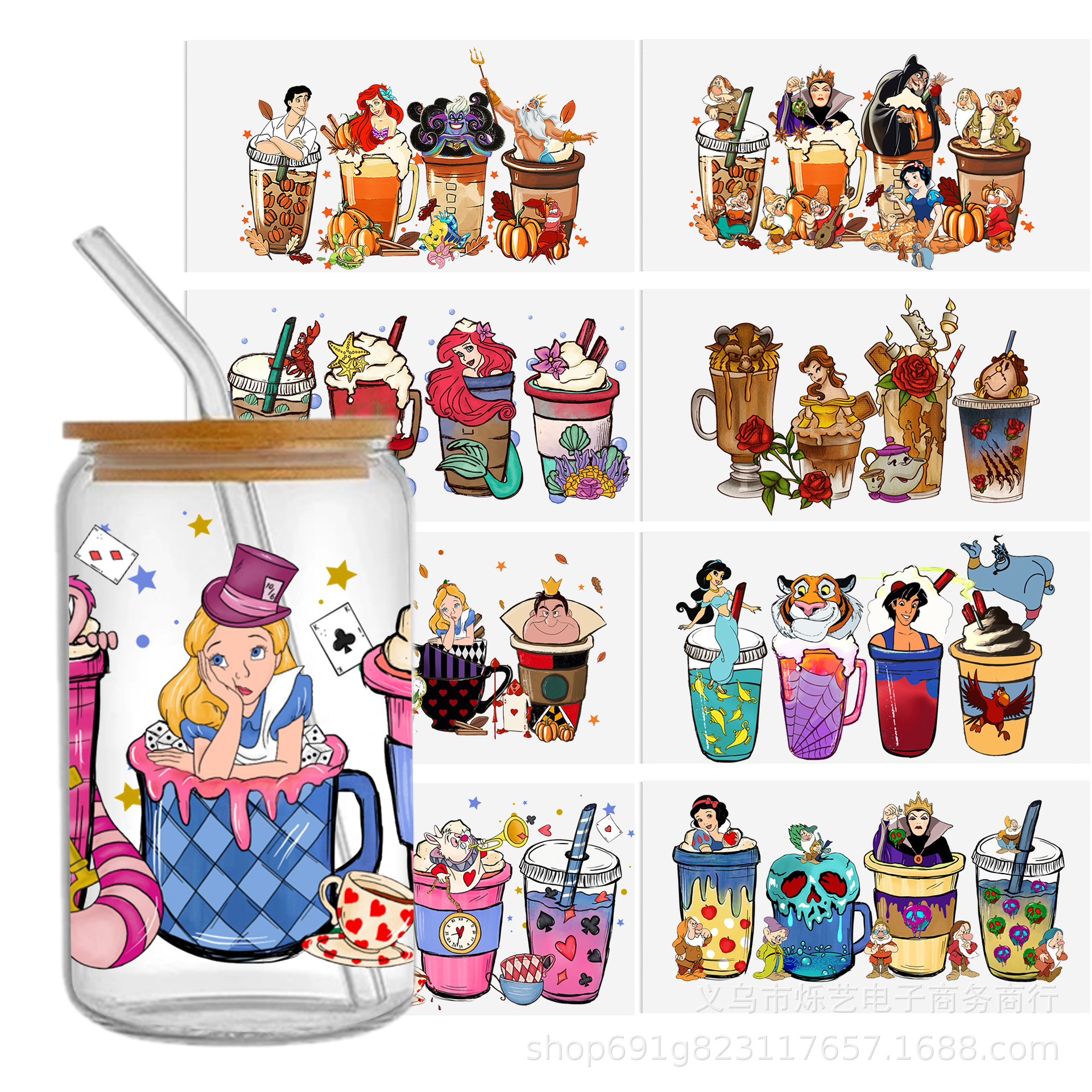 Wholesale Cartoon Princess series transparent crystal water c waterproof sticker suit set) 1Yc51969