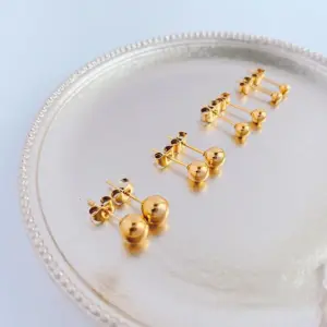 Wholesale Vacuum Plating PVD Coated Real Gold Plated 18K Gold Ball 304 Stainless Steel Simple Style Waterproof Non Tarnish Ear Studs
