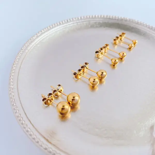 Wholesale Vacuum Plating PVD Coated Real Gold Plated 18K Gold Ball 304 Stainless Steel Simple Style Waterproof Non Tarnish Ear Studs